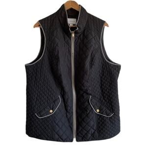 Charter Club Zip Up Quilted Pocket Vest Black Grey Women's XS Black